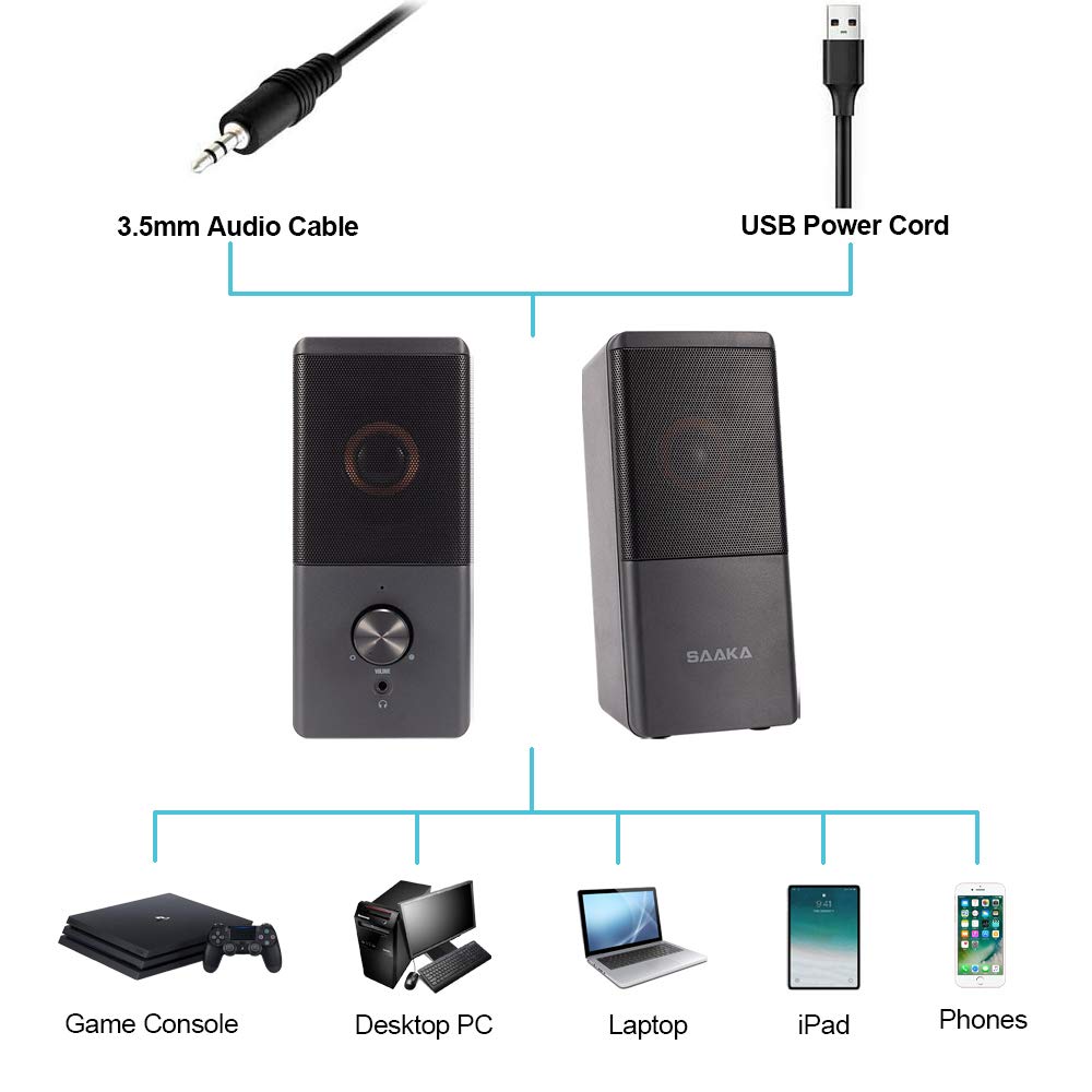 [1 Pair] Computer Speaker, Compact Size Speaker with Headphone Jack