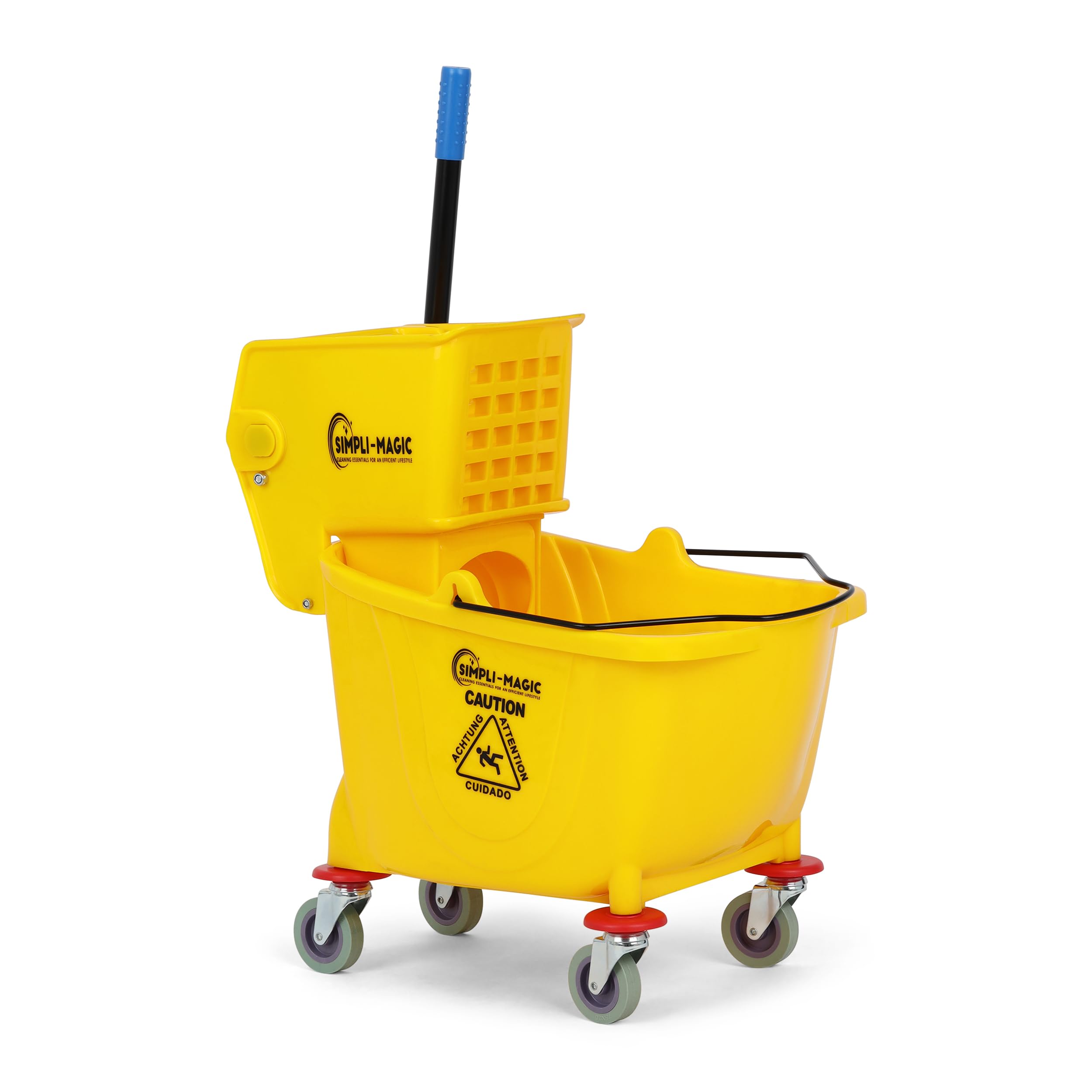 Side Press Wringer Combo Commercial Rectangular Mop Bucket on Wheels, 35-Quart, Yellow