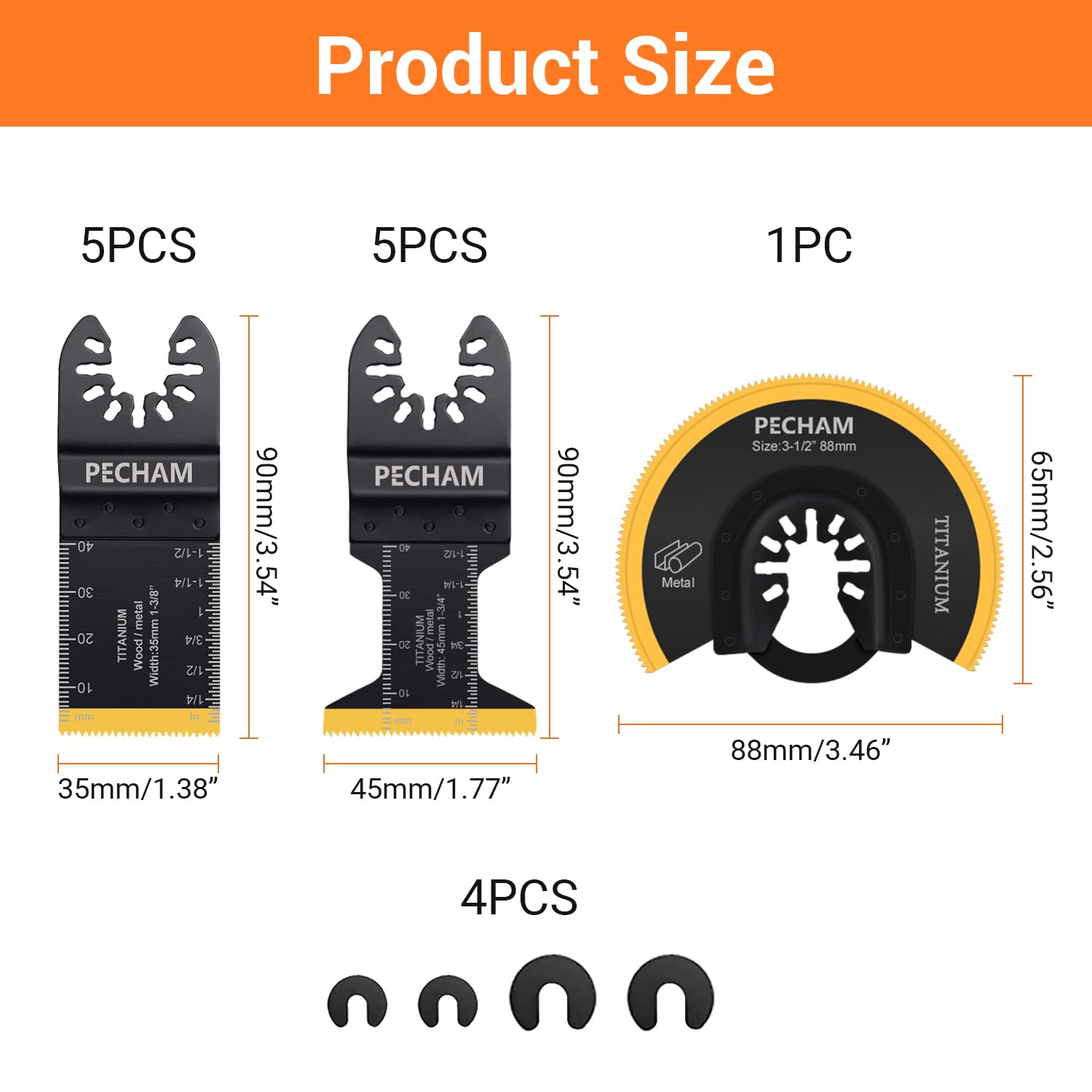 PECHAM 4 / 11/ 24 PCS Oscillating Multi Tool Saw Blades, Carbide Multitool Blades Heary Duty for Hard Material, Metal, Nails. Bolts. Screws (4)