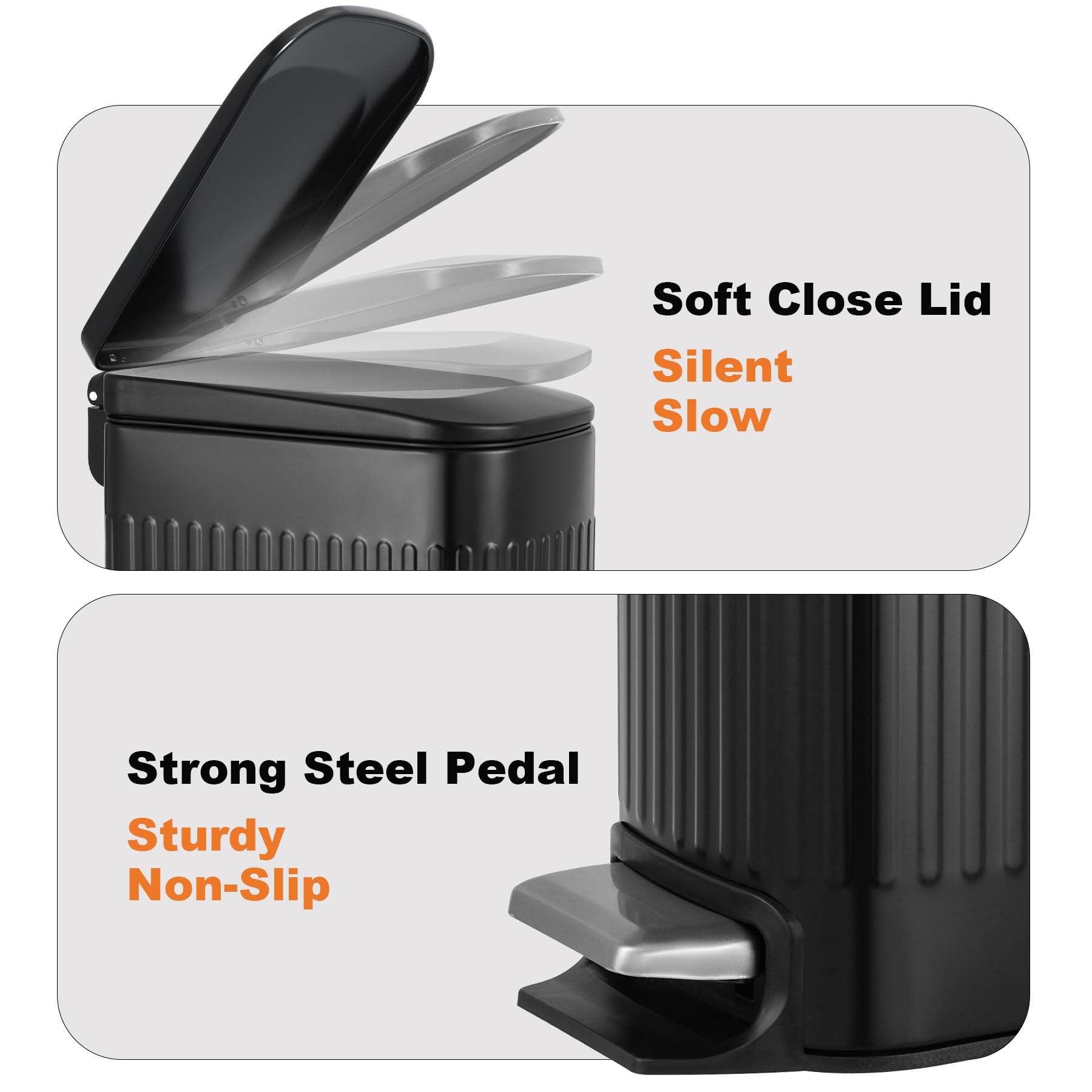 Slim Bathroom Trash Can with Lid Soft Close, 6 Liter/1.6 Gallon