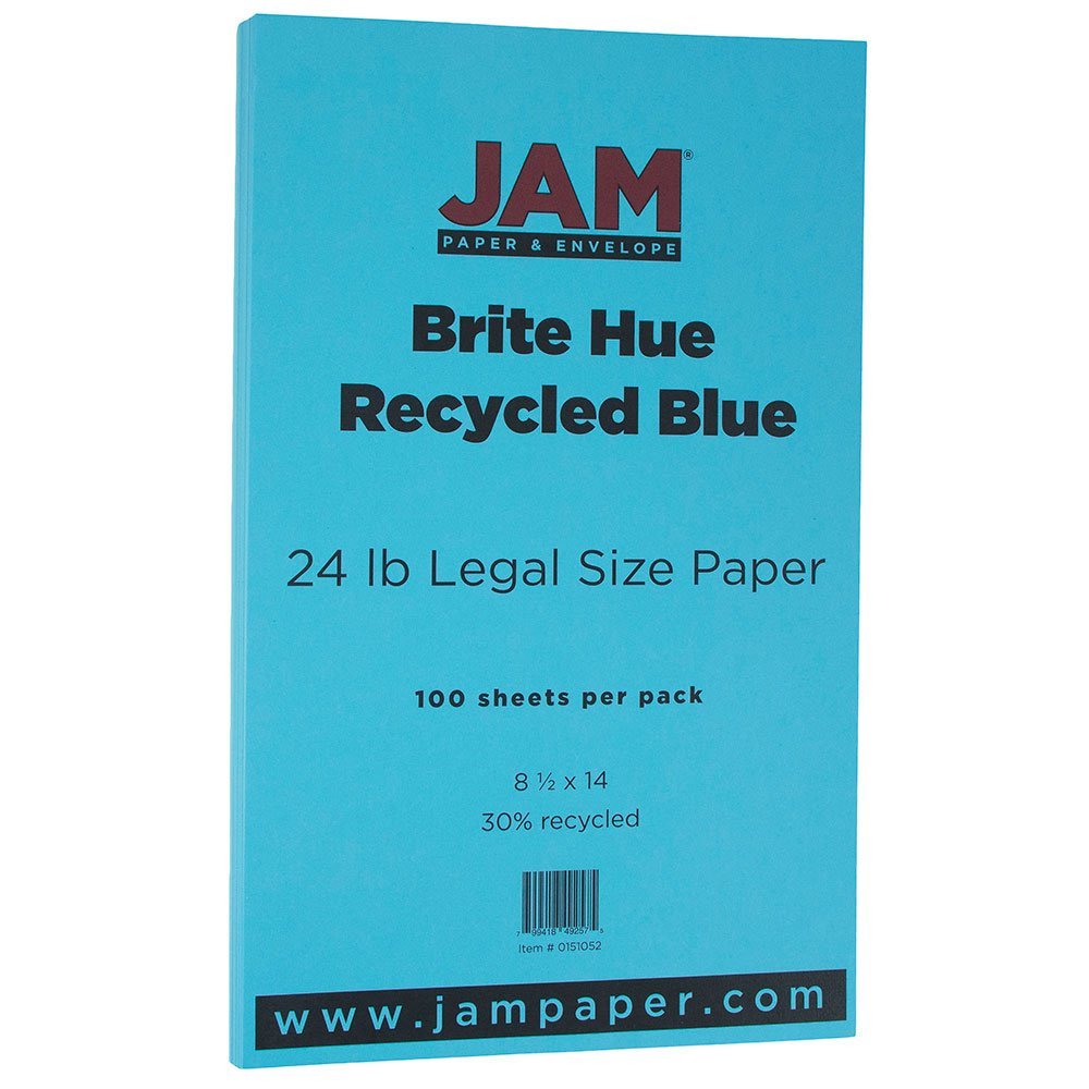 JAM PAPER Legal Colored 24lb Paper - 8.5 x 14 - Recycled - 100 Sheets/Pack