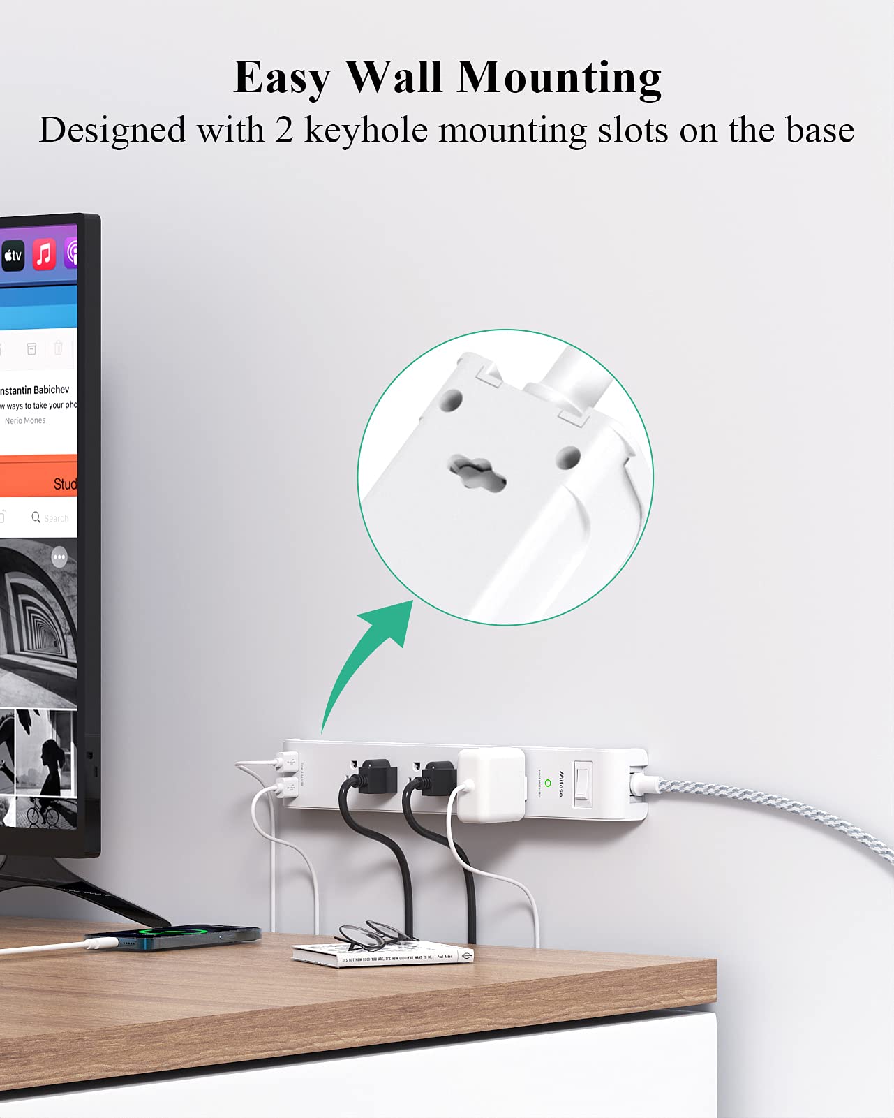 2 Pack Power Strip Surge Protector - 6 Outlets 2 USB Ports 5Ft/12Ft/15Ft Long Extension Cords