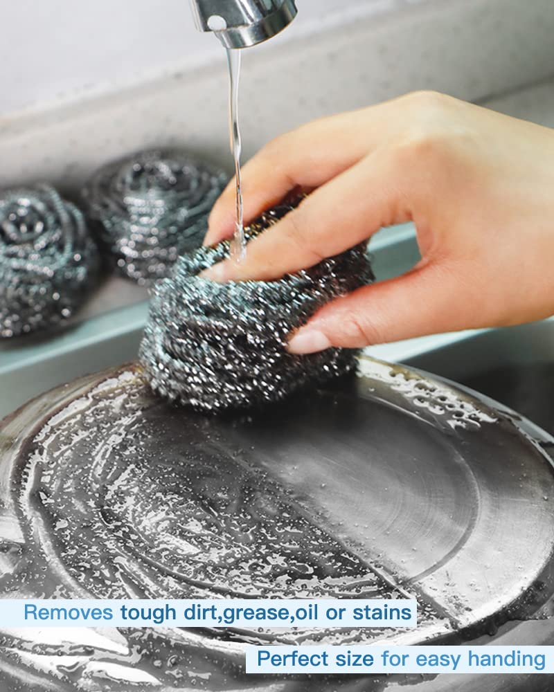 12Pcs Steel Wool Scrubber Pads for Cleaning Dishes, 12 Pack