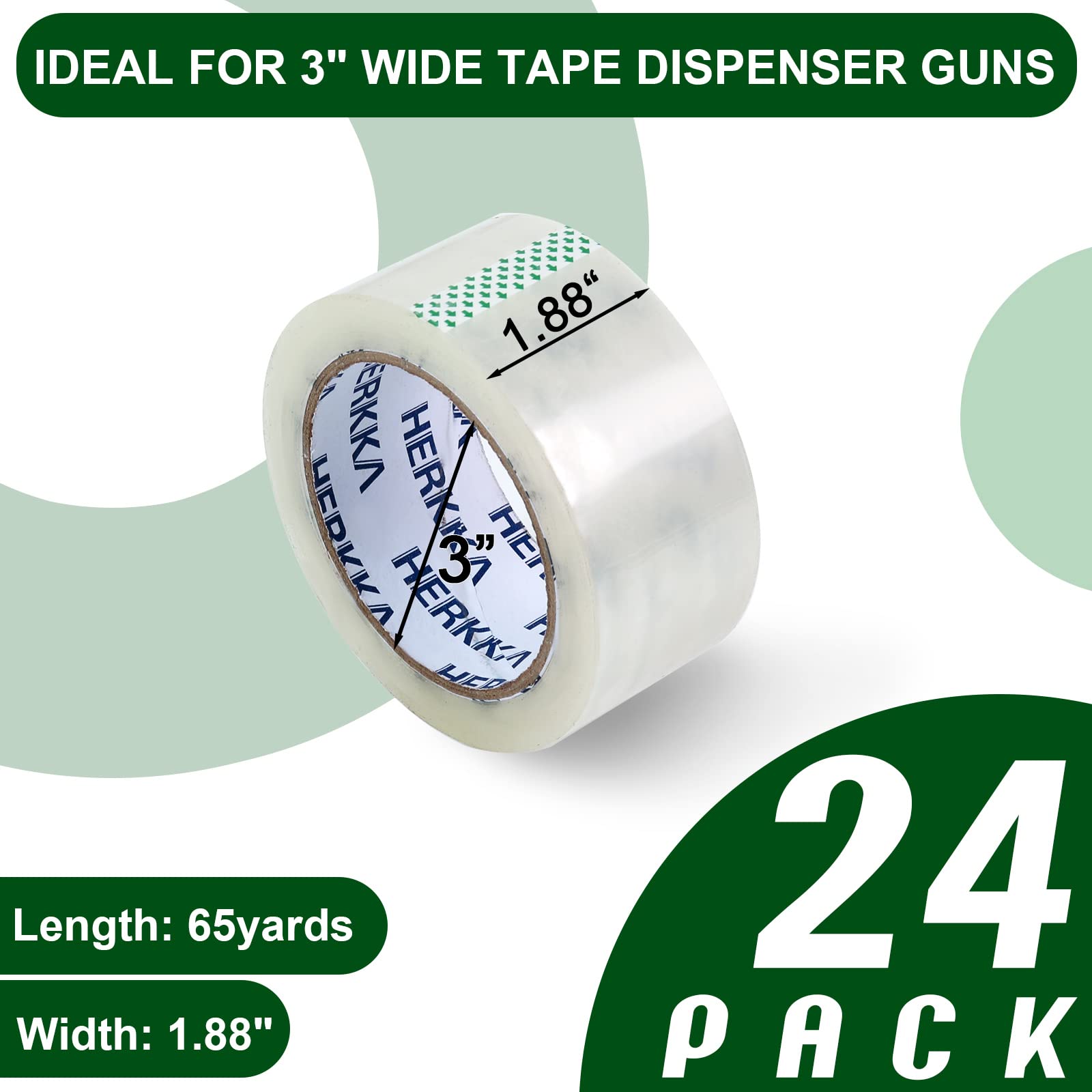 HERKKA Clear Packing Tape, 24 Rolls Heavy Duty Packaging Tape - 1.88 in & 2 in wide
