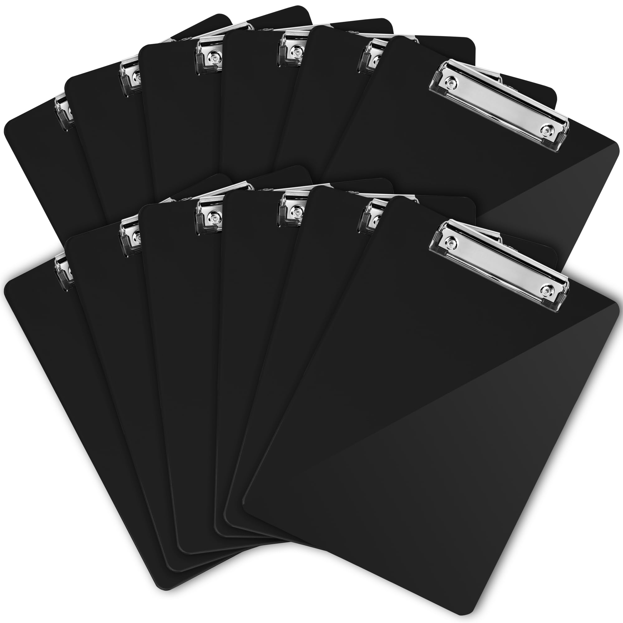 Black Plastic Clipboards (Set of 6 or 12) Multipack - 12.5x9 Inch Clipboard Holds 100 Sheets