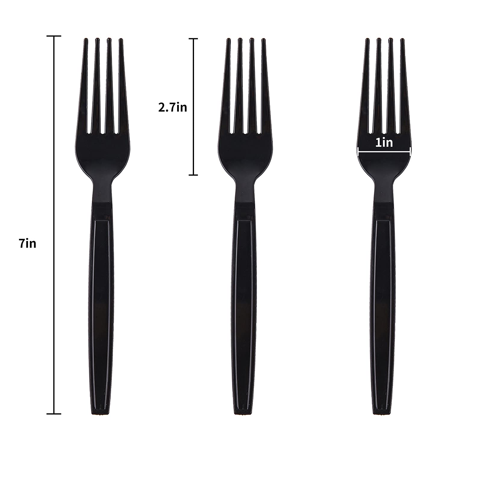 [100 PCS] Disposable Plastic Fork, Individually Packaged, Black 7 Inch