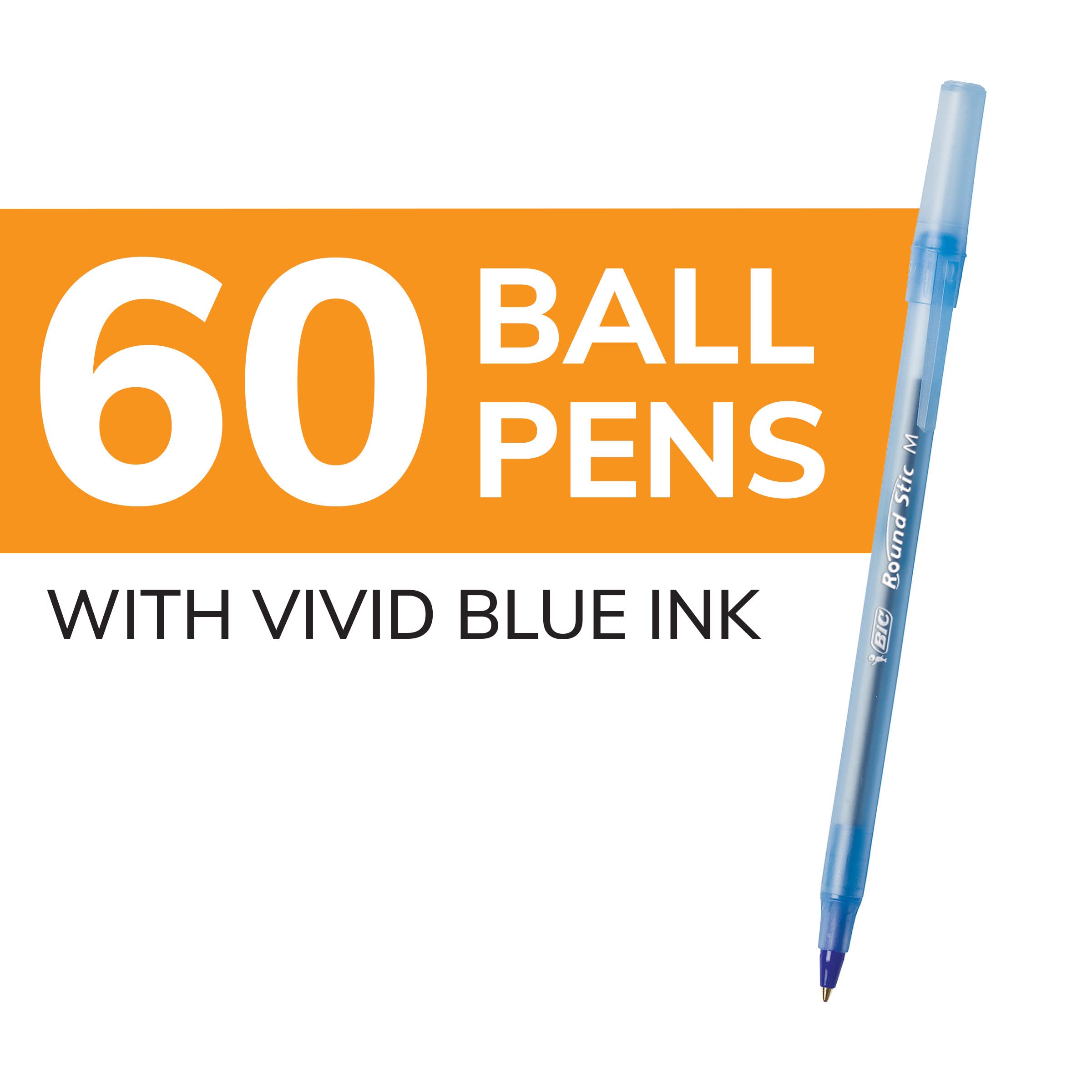 [60-Count Pack] BIC Round Stic Xtra Life Blue Ballpoint Pens