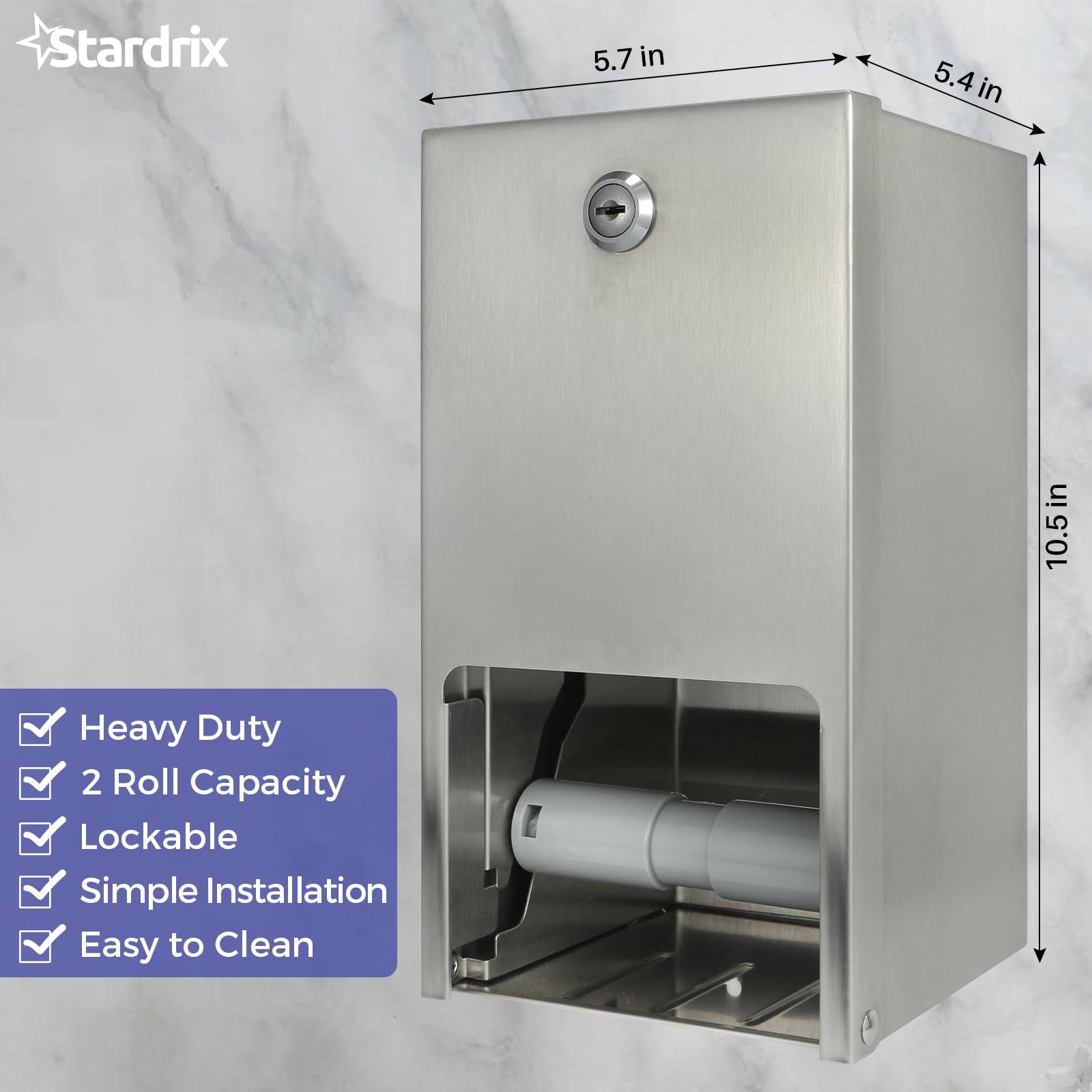 Stardrix 2 Roll Stainless Steel Commercial Toilet Paper Dispenser