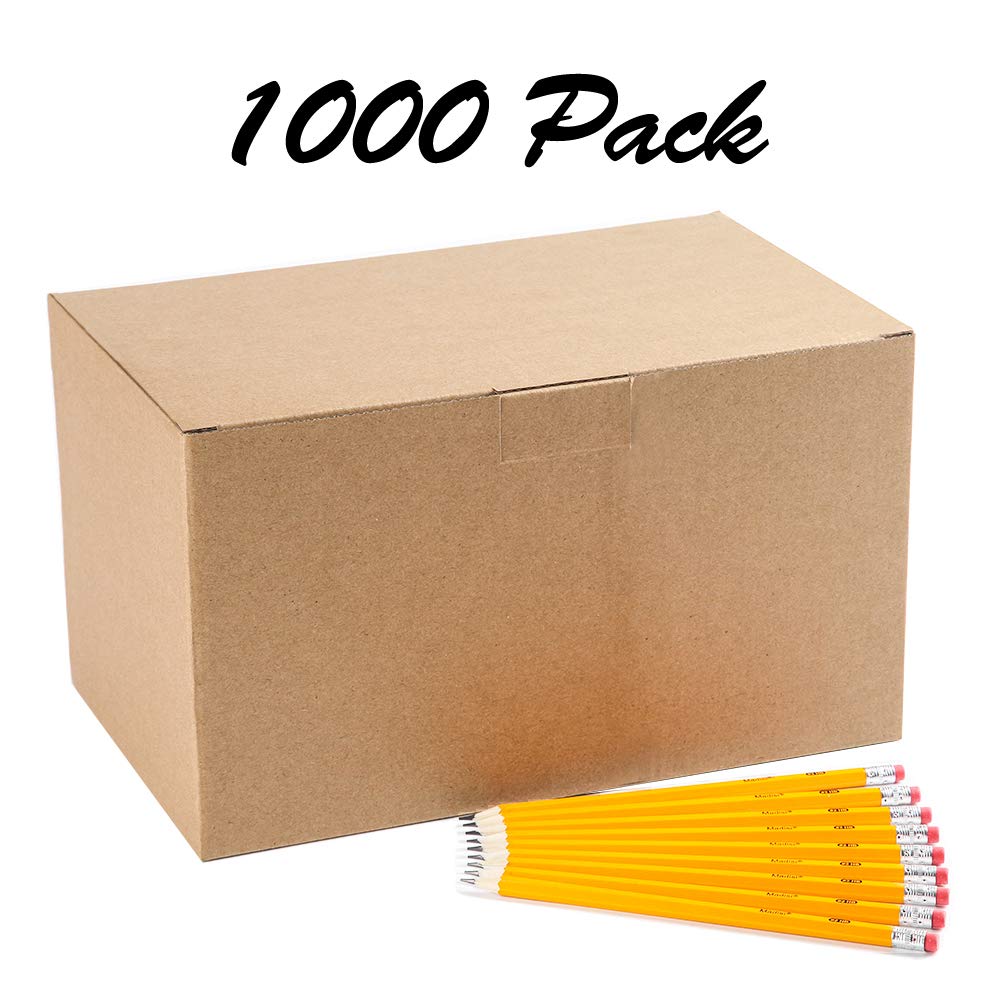 Madisi Wood-Cased #2 HB Pencils, Yellow, Pre-sharpened, Bulk Pack, 1000 pencils