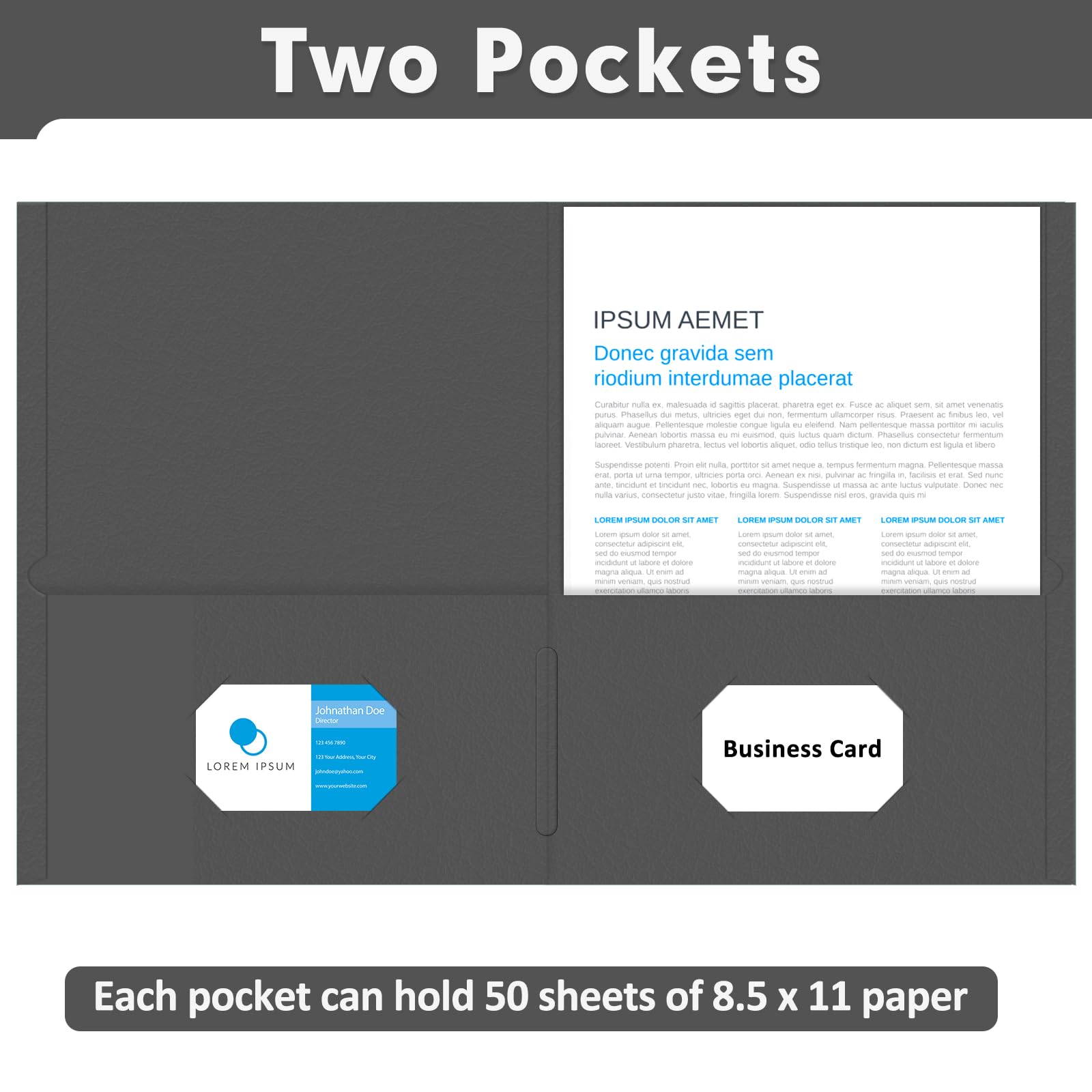 [50 Pack] Two Pocket Folders, Letter Size Paper File Folder, Black