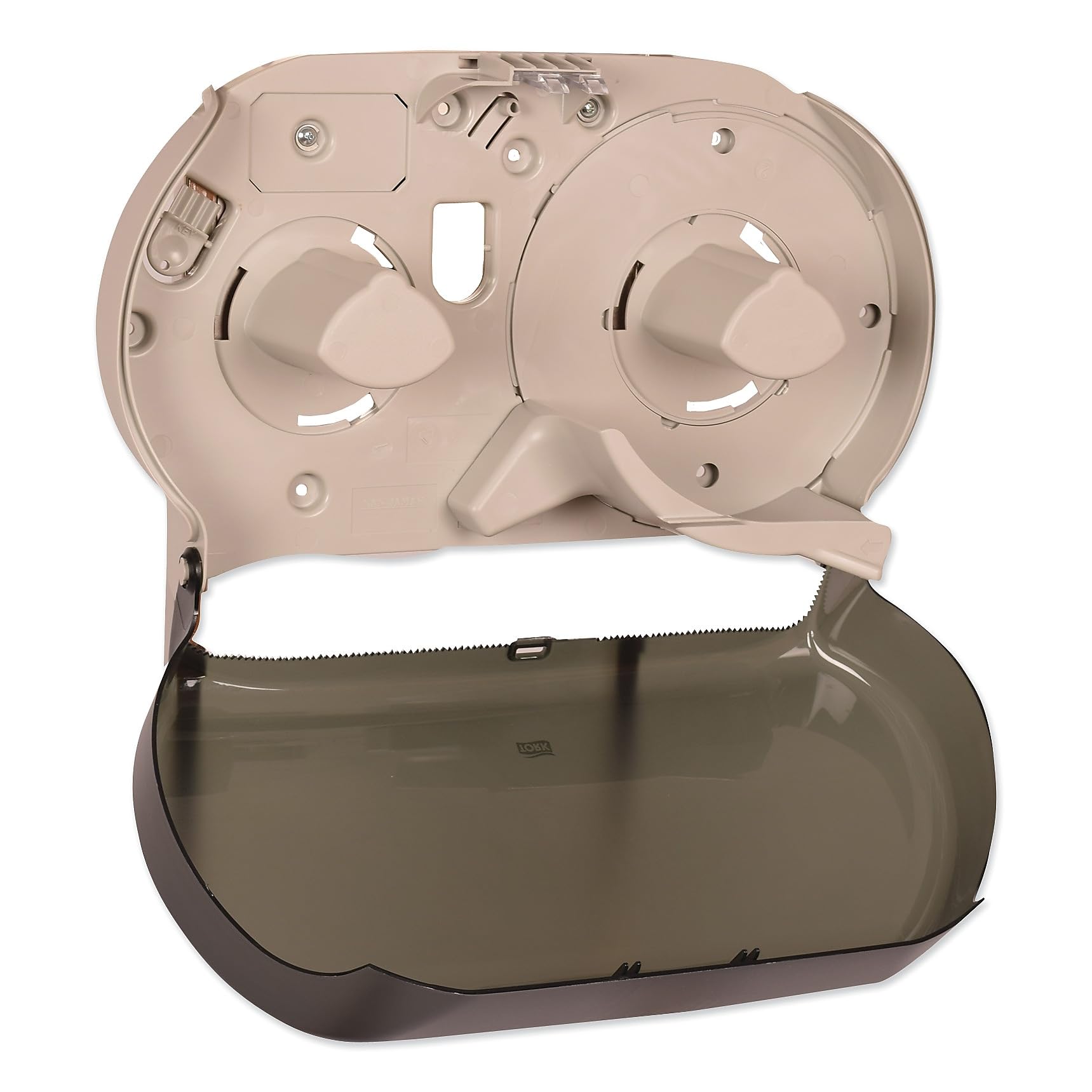 Tork Twin Jumbo Toilet Paper Roll Dispenser Smoke T22, Refill Indicator Window, 56TR