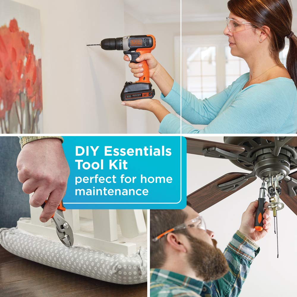 BLACK+DECKER Home Tool Kit with 20V MAX Drill/Driver, 83-Piece (BDPK70284C1AEV), BDPK70284C1AEV
