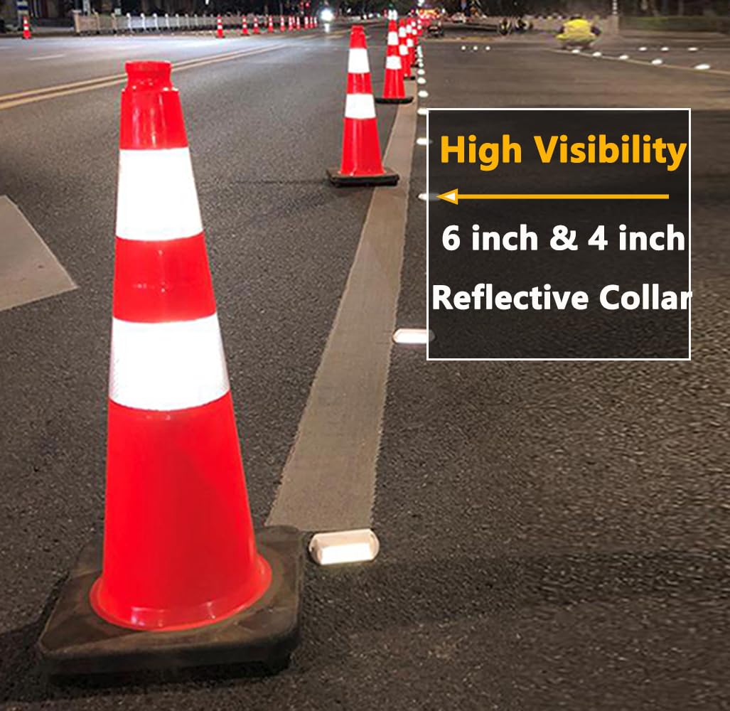 [5 / 8 Packs] PVC Traffic Cones, Black Base Construction Safety Cones