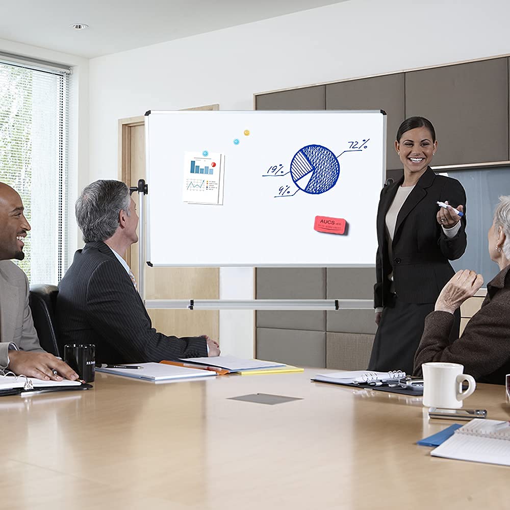 [1 Set] Double-Sided Magnetic Mobile Whiteboard with 3 Erasers