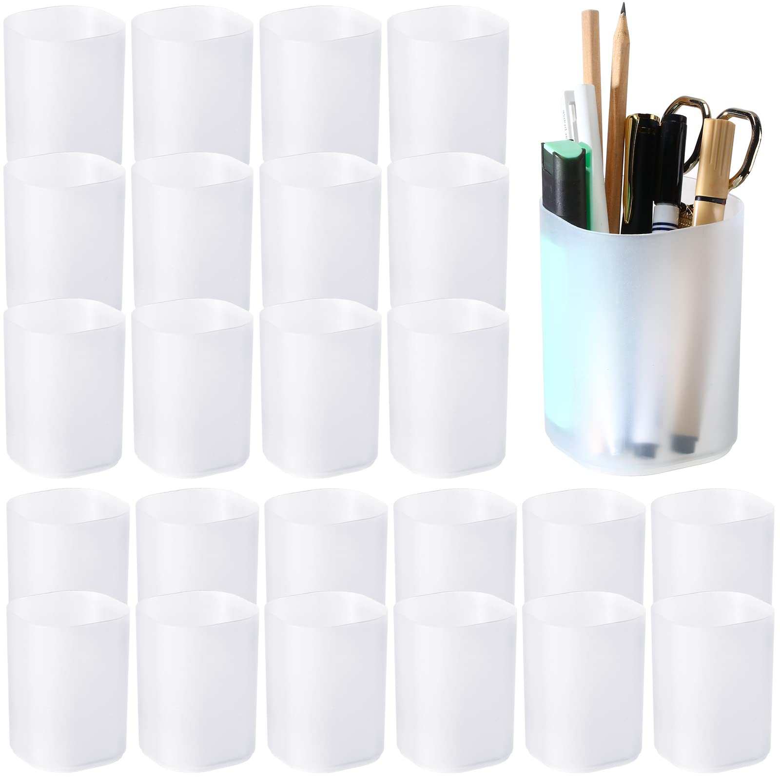 24 Pcs Translucent White Plastic Pen Holder Bulk