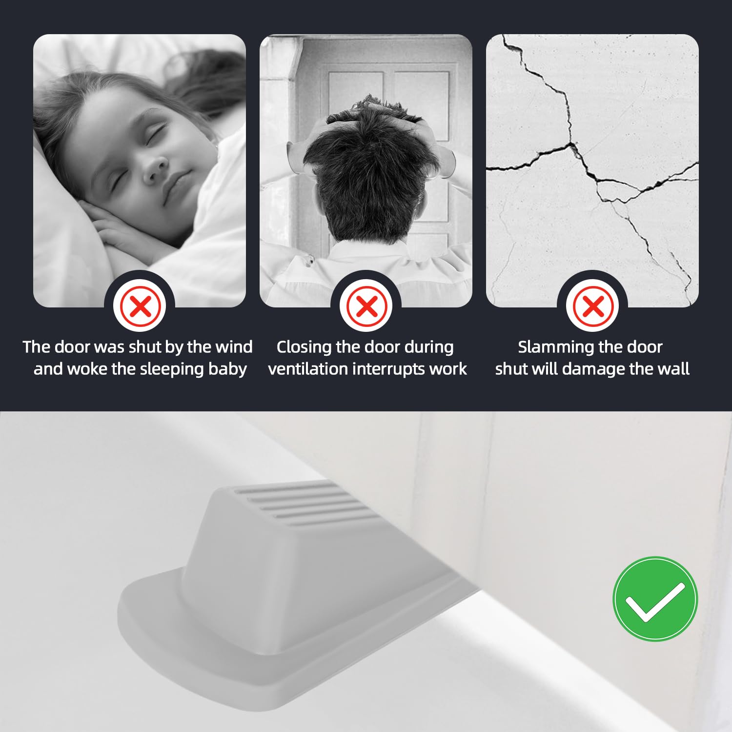 Door Stoppers, 4 Pack Premium Rubber Stoppers Wedge