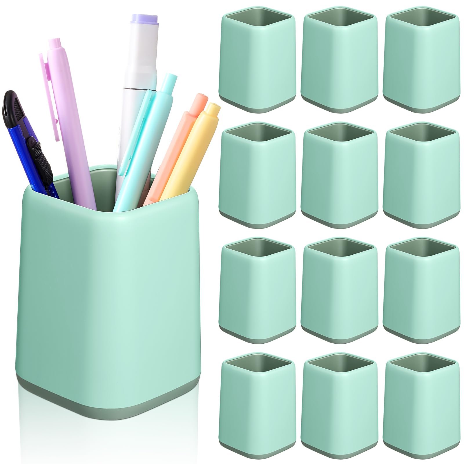 12 Pcs Pencil Holder for Desk, 4.1 x 2.95 x 2.75 Inch(White/Dark Blue/Light Green)