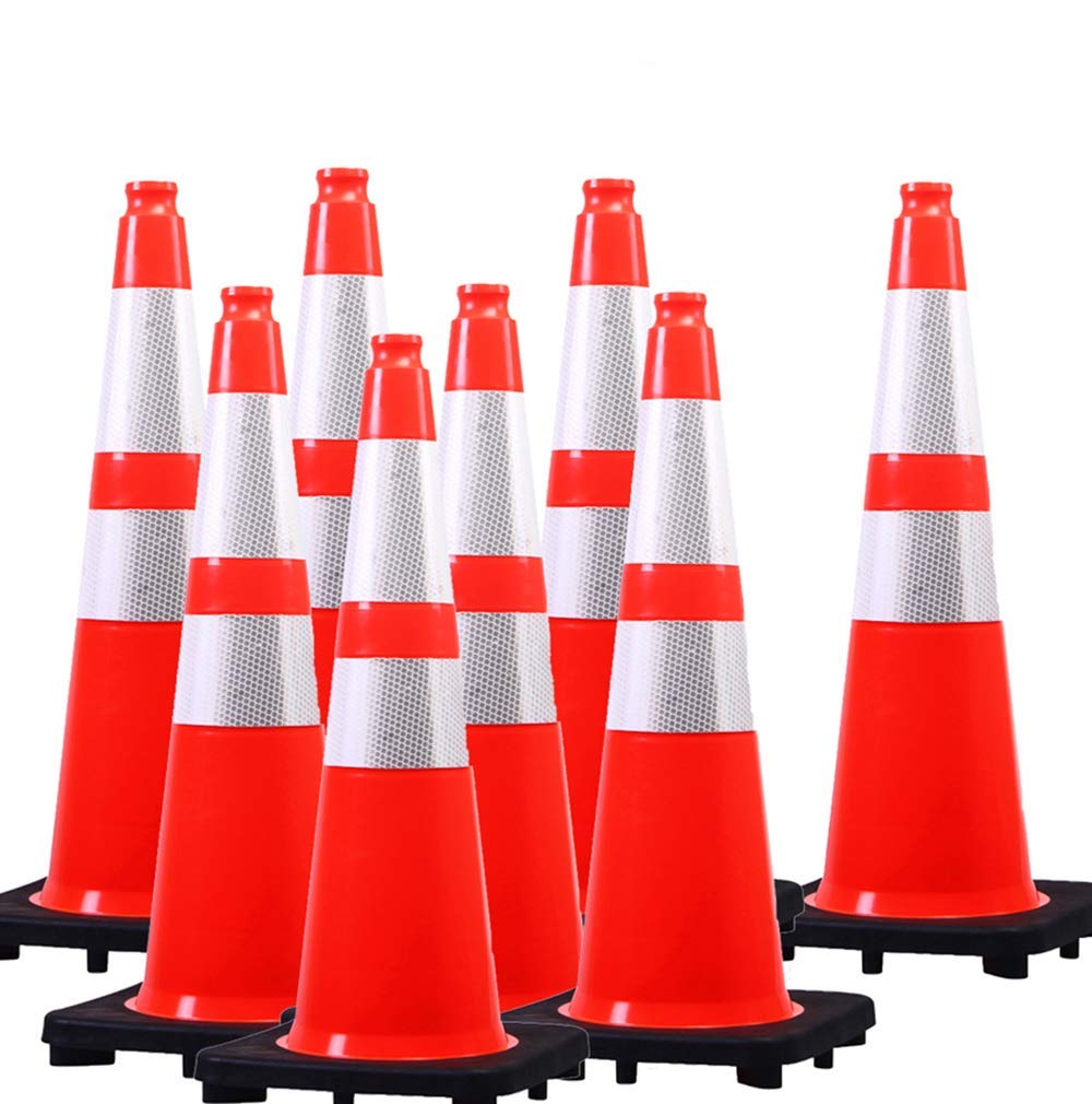 [5 / 8 Packs] PVC Traffic Cones, Black Base Construction Safety Cones
