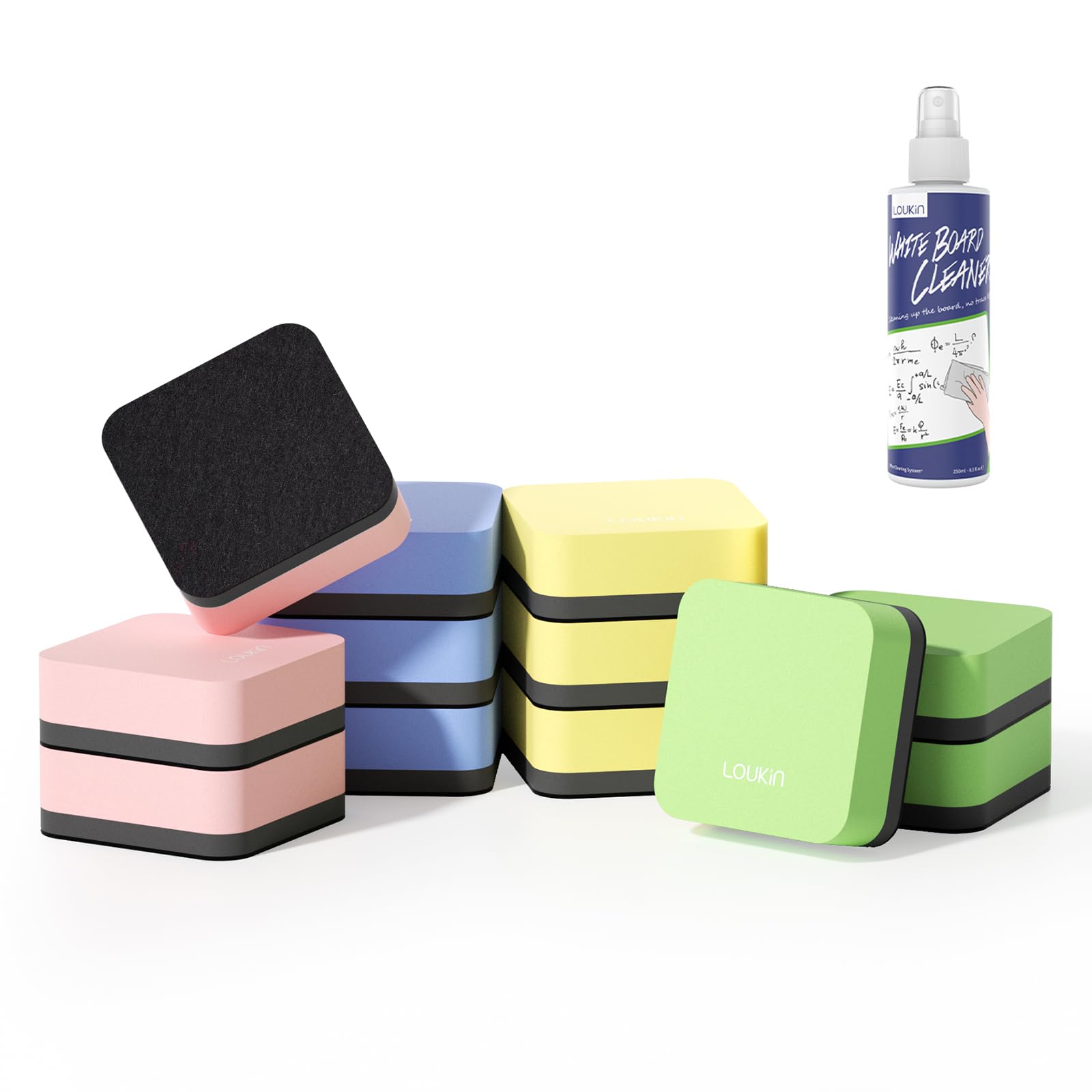 [12 / 24 PCS] Mini Magnetic Dry Erase Eraser w/ Free Bottle of 3.4 oz Whiteboard Cleaner