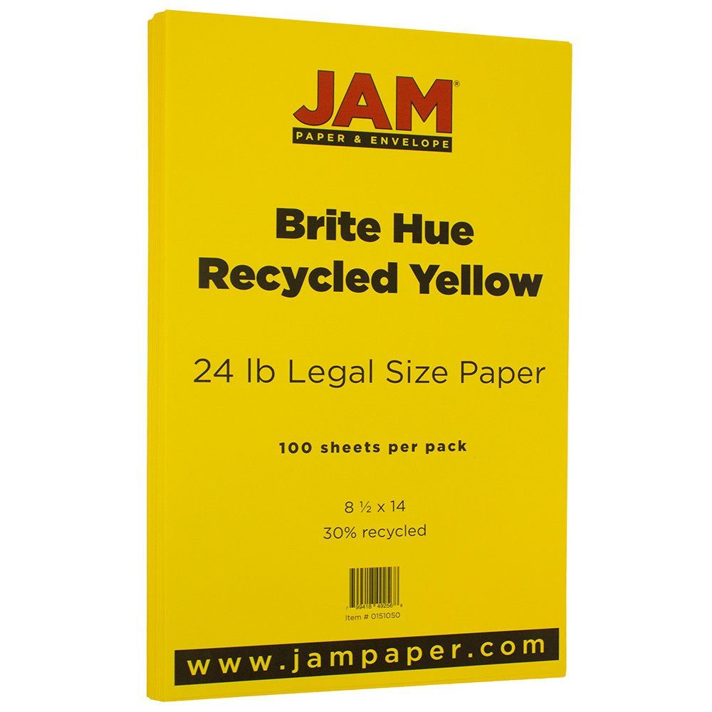 JAM PAPER Legal Colored 24lb Paper - 8.5 x 14 - Recycled - 100 Sheets/Pack