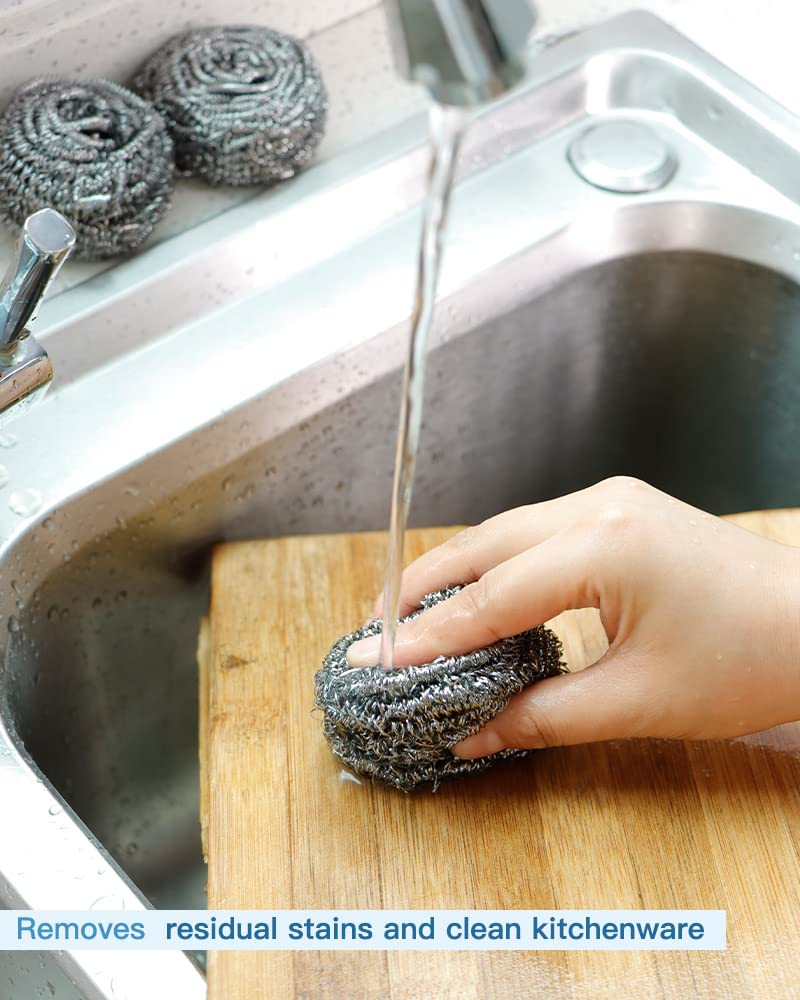 12Pcs Steel Wool Scrubber Pads for Cleaning Dishes, 12 Pack
