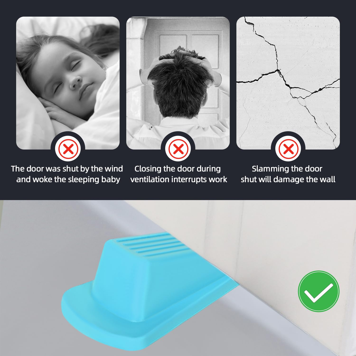 Door Stoppers, 4 Pack Premium Rubber Stoppers Wedge