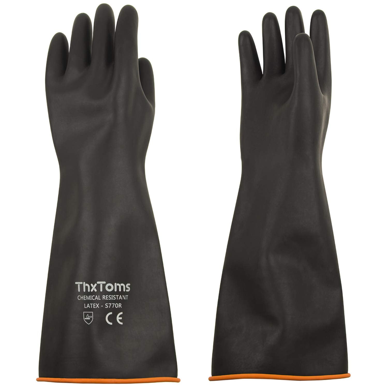 [1 Pair] Heavy Duty Latex Gloves, Resist Strong Acid, Alkali and Oil