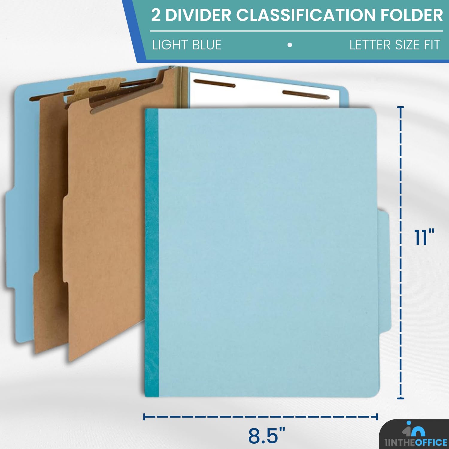 [20 Pack] 2 Divider Classification Folders, 2.5" Expansion, Letter Size, Light Blue