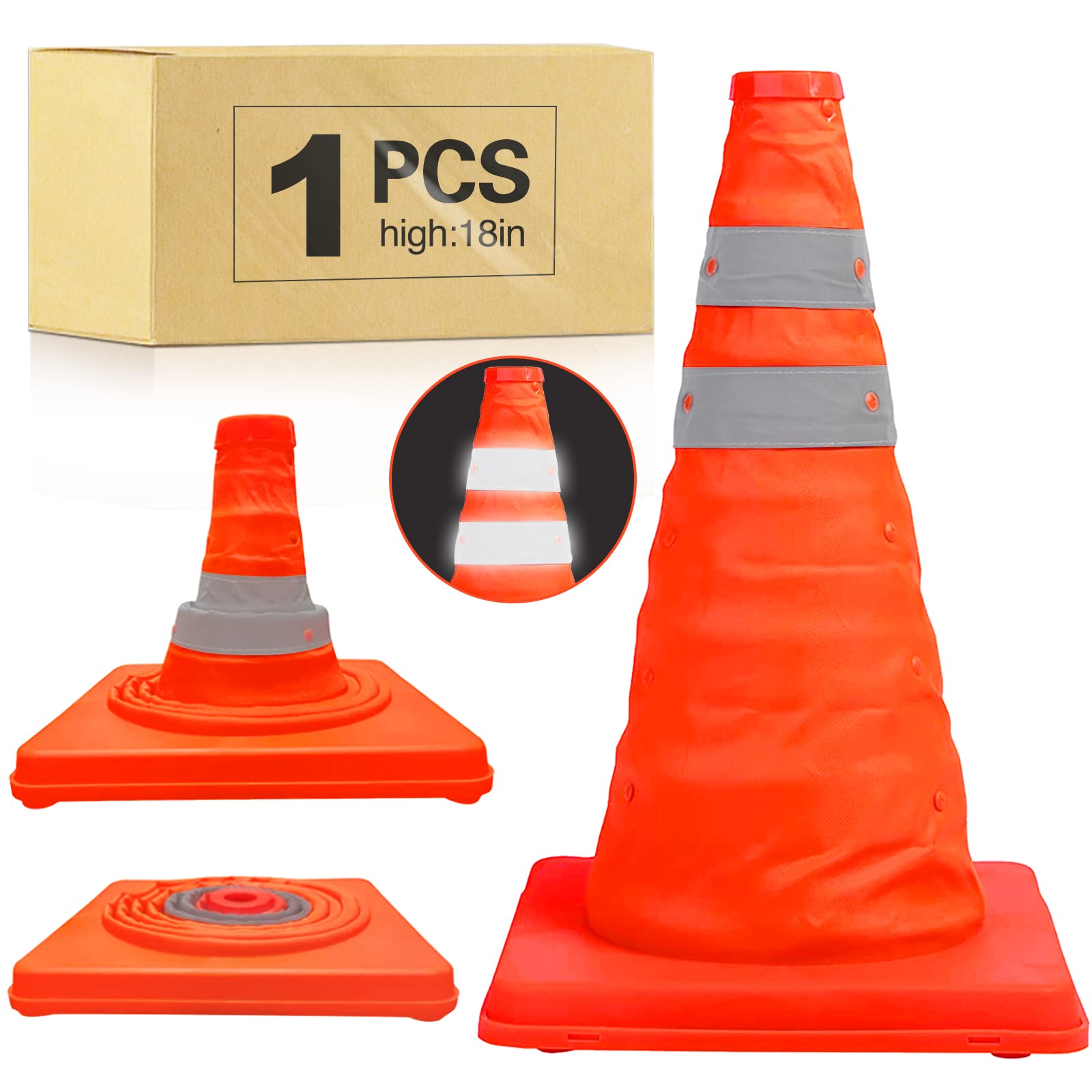[1 / 3/ 6 / 10 /12 Packs] Collapsible Traffic Safety Cones