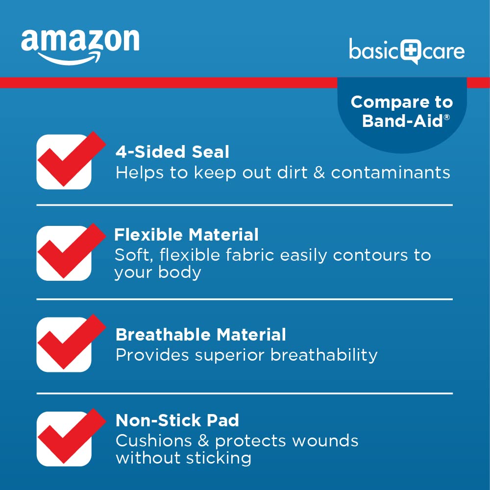 Flexible Fabric Adhesive Bandages, First Aid and Wound Care Supplies, Assorted Sizes, 100 Count