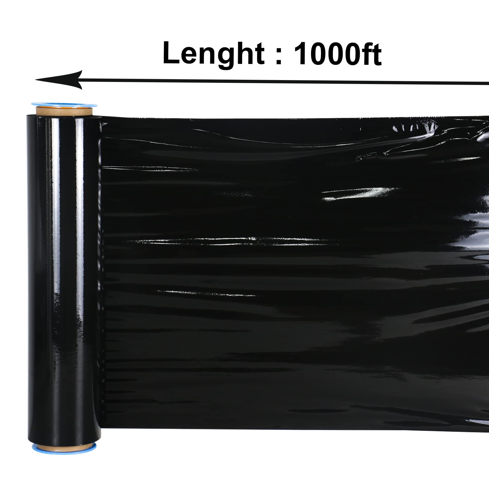 Black & Clear Stretch Wrap Industrial Strength with Plastic Handle 18" x 1000 Feet 80 Gauge 4 Pack