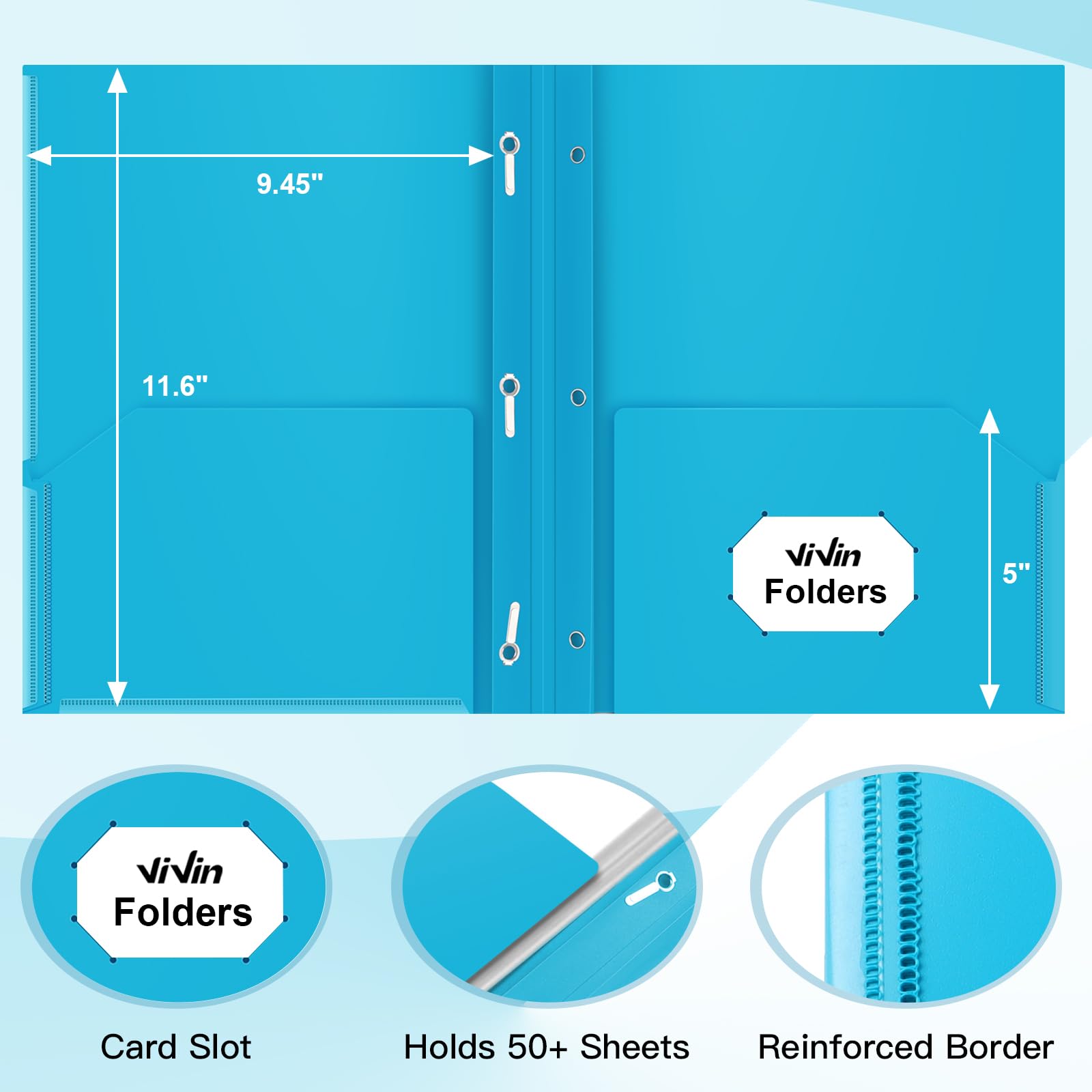 [6 & 60 Pack] ViVin Heavy Duty Folders with Clear Front Pocket, Plastic Folder with fastener