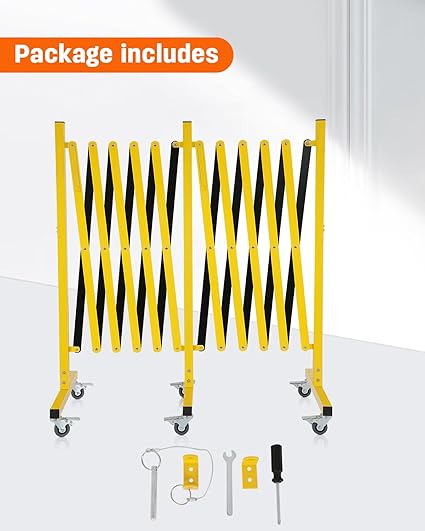 [1 PC] Industrial Expandable Metal Barricade with Wheels, Folding Security Gate