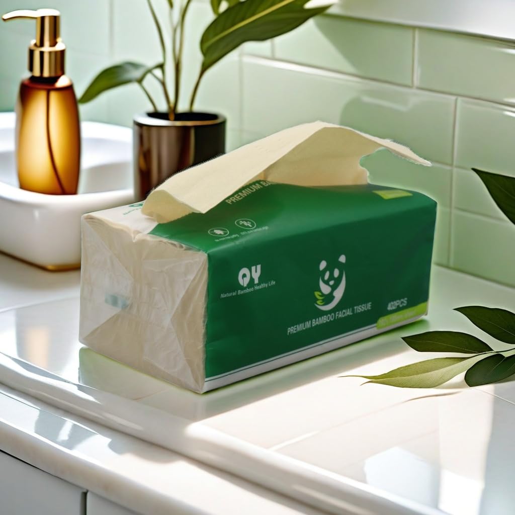 Soft Durable Bamboo Facial Tissues - 3 Ply Natural Unbleached Facial Paper 12 Packs