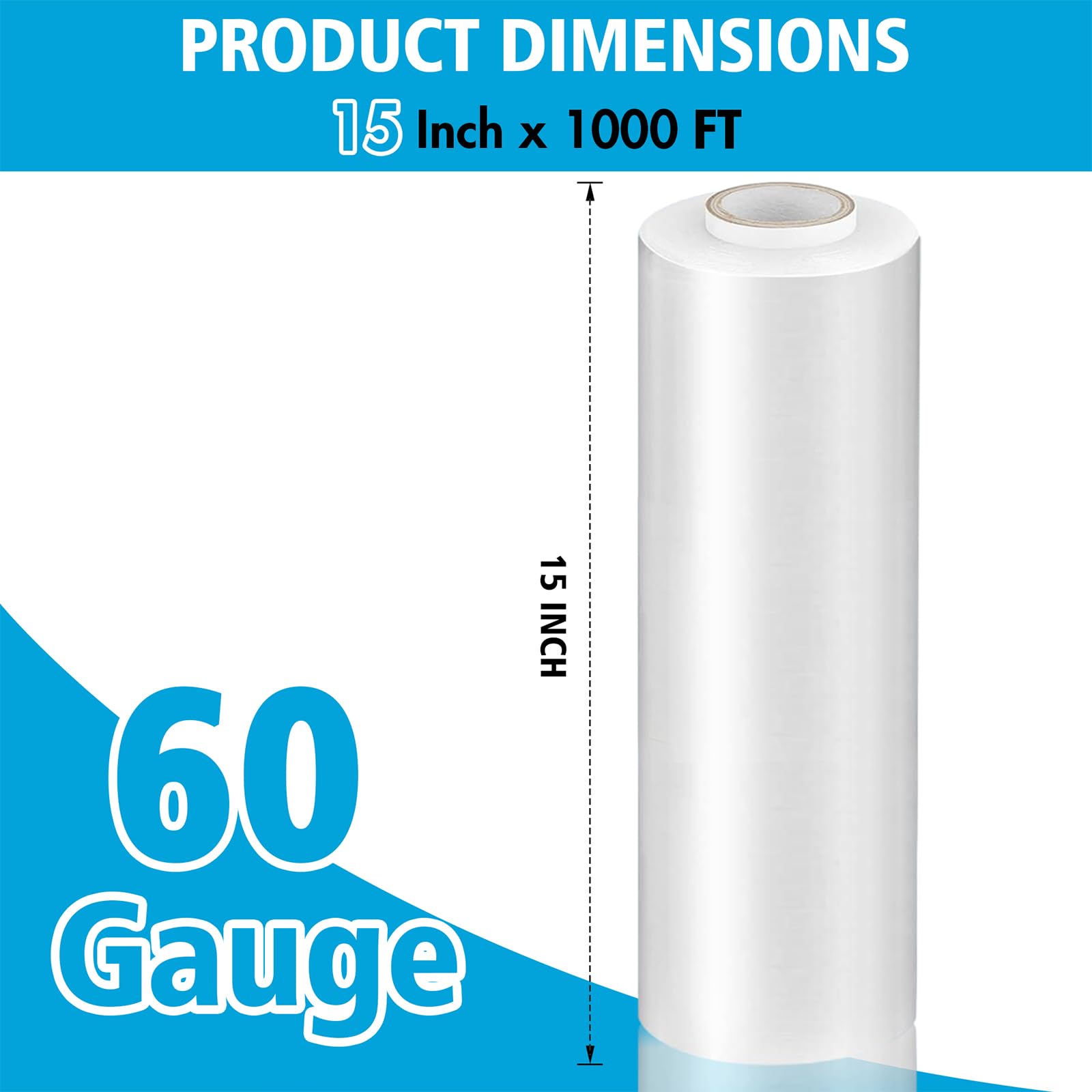 Stretch Film, 15"/18" x 1000 ft/2000 ft Shrink Wrap for Pallet Wrap 60 Gauge
