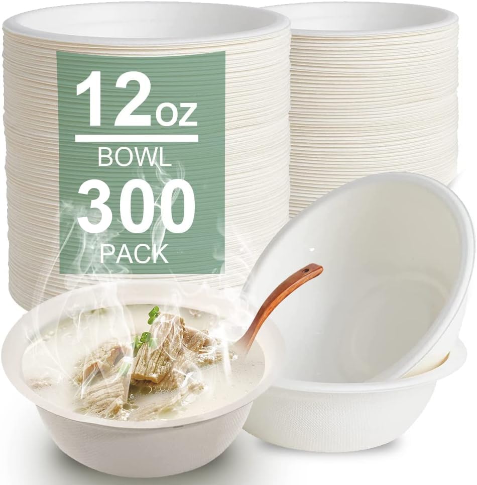 [300 PCS] Disposable Paper Bowls, 12 oz. Compostable