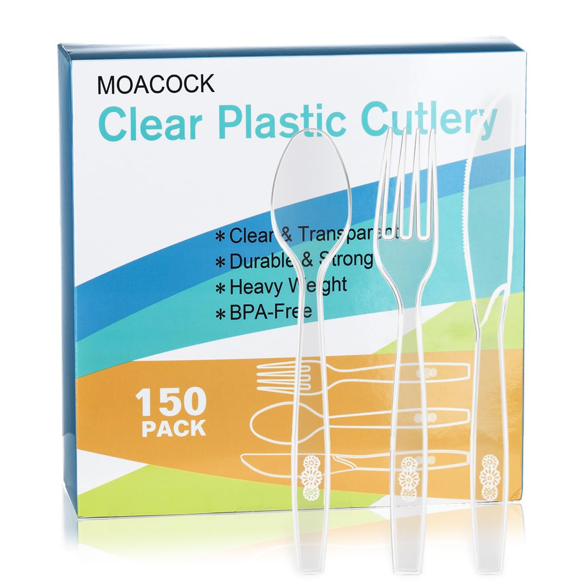 [150 Pack] Clear Plastic Silverware, Heavy Weight Plastic 50 Forks, 50 Spoons, 50 Knives