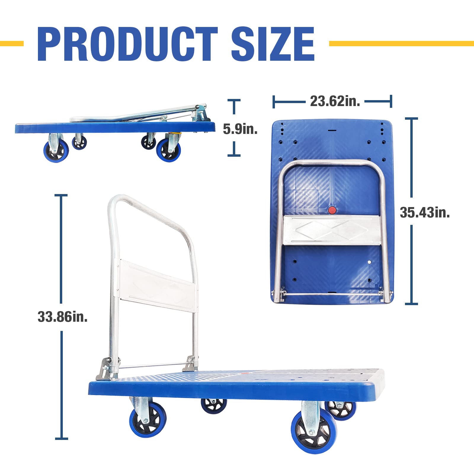 Push Cart Dolly 660 lbs. Capacity Platform Truck Foldable Platform Cart