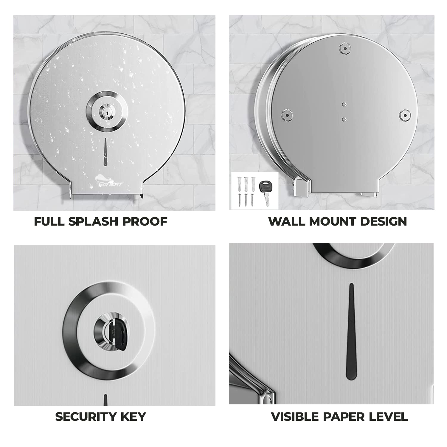 Jumbo Roll Toilet Paper Dispenser - Heavy Duty 304-Grade Stainless Steel