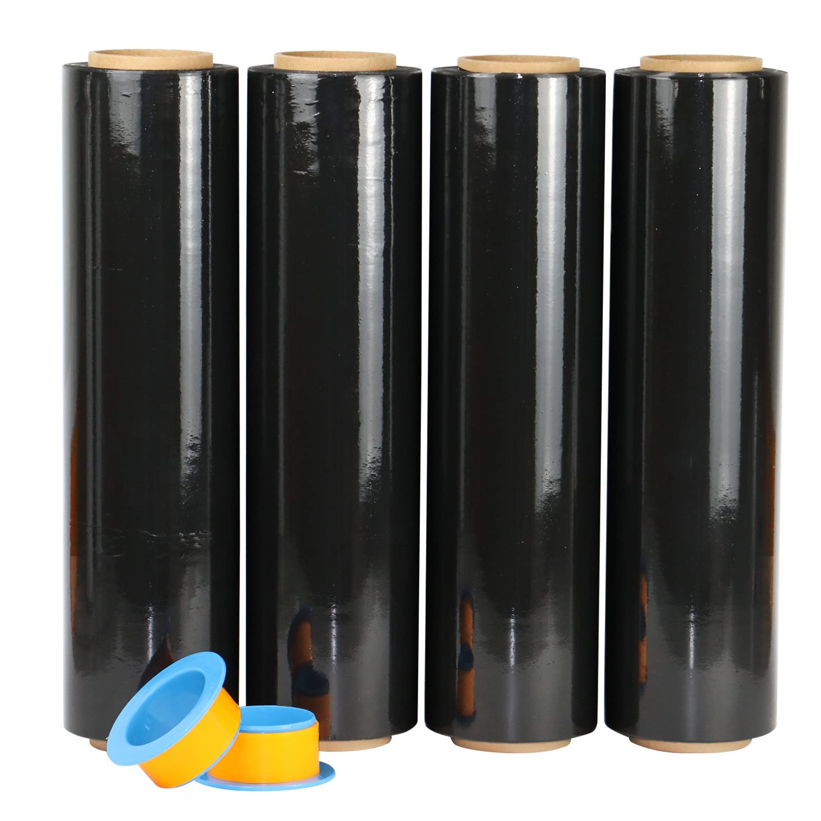 Black & Clear Stretch Wrap Industrial Strength with Plastic Handle 18" x 1000 Feet 80 Gauge 4 Pack