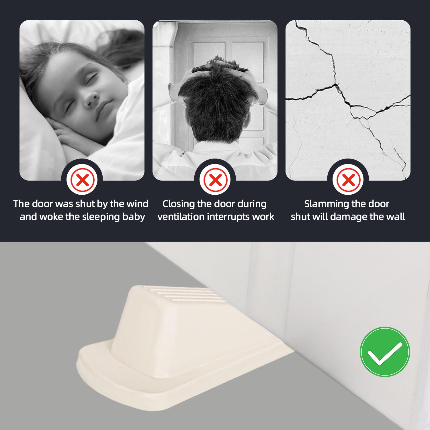 Door Stoppers, 4 Pack Premium Rubber Stoppers Wedge