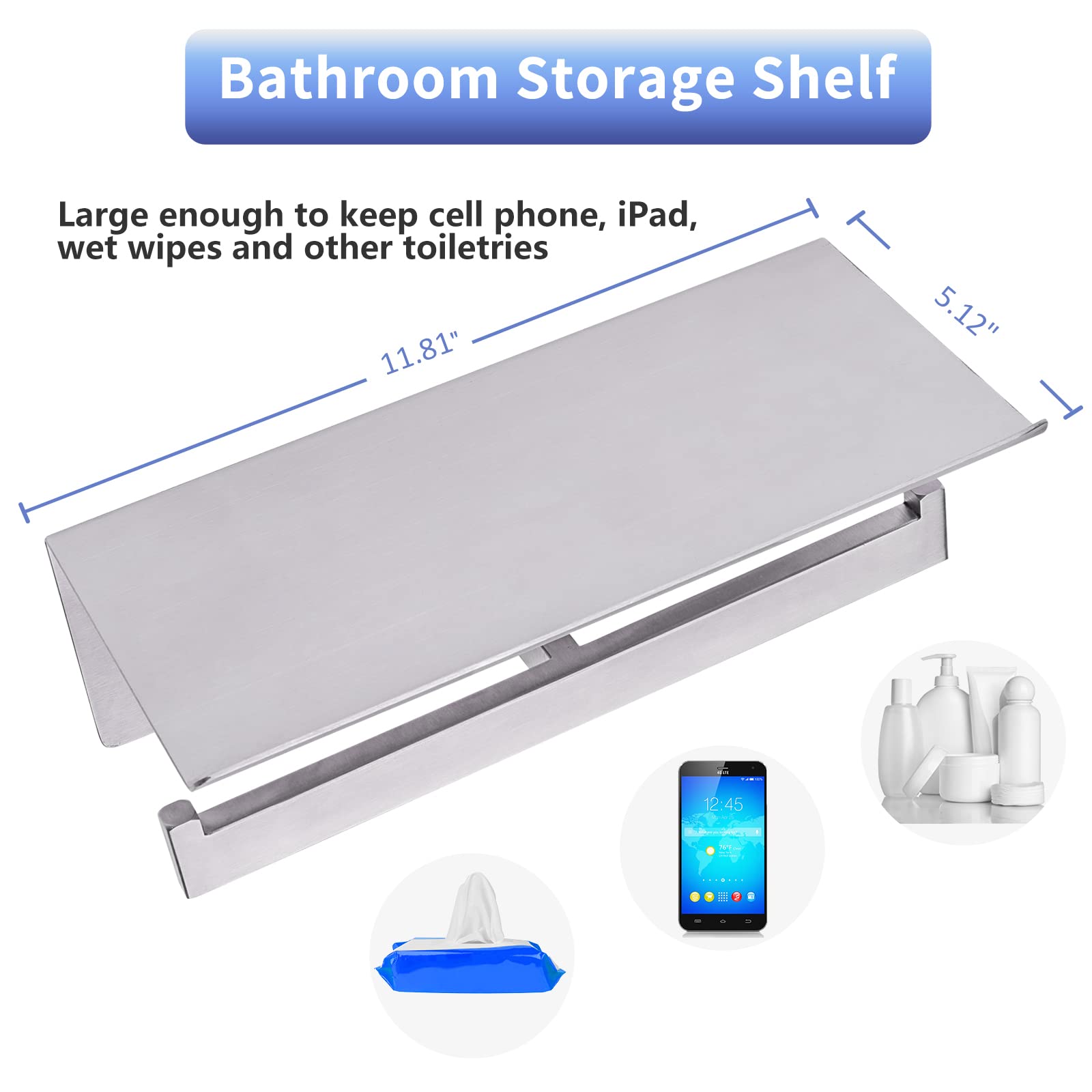 Double  Stainless Steel Toilet Paper Holder with Shelf