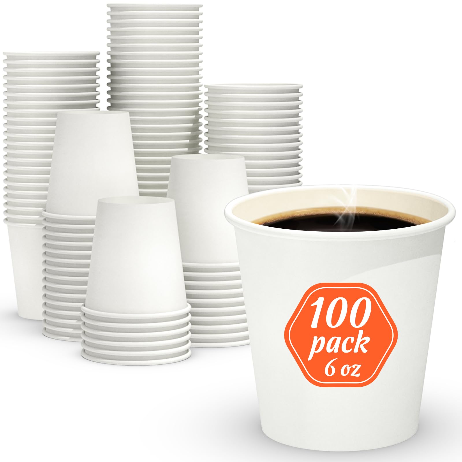 [100 PCS] 6 / 8 oz. Leak-Free Paper Cups