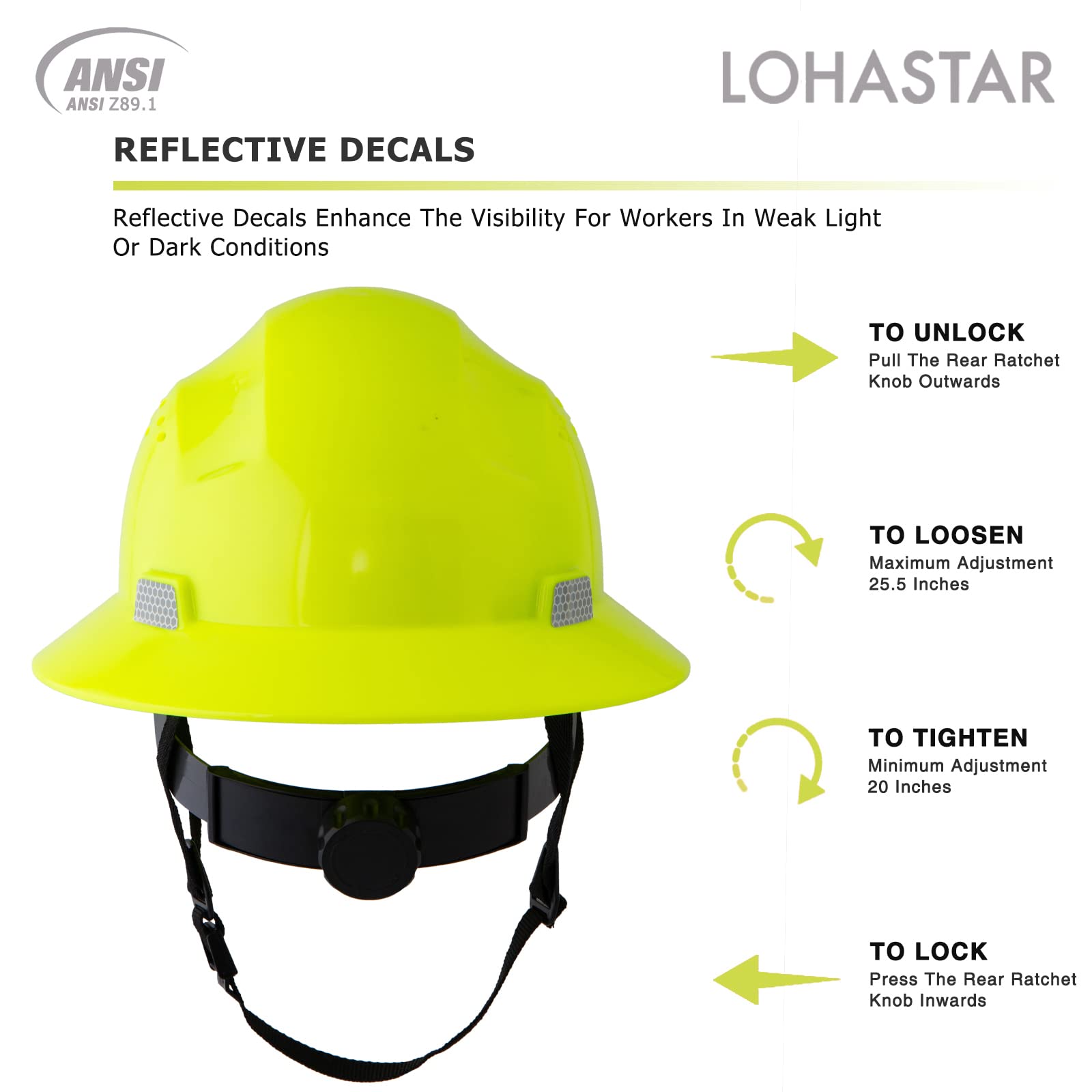 [1 / 12 Packs] Full Brim Hard Hat, ANSI Z89.1 Approved, OSHA Type 1 Class C