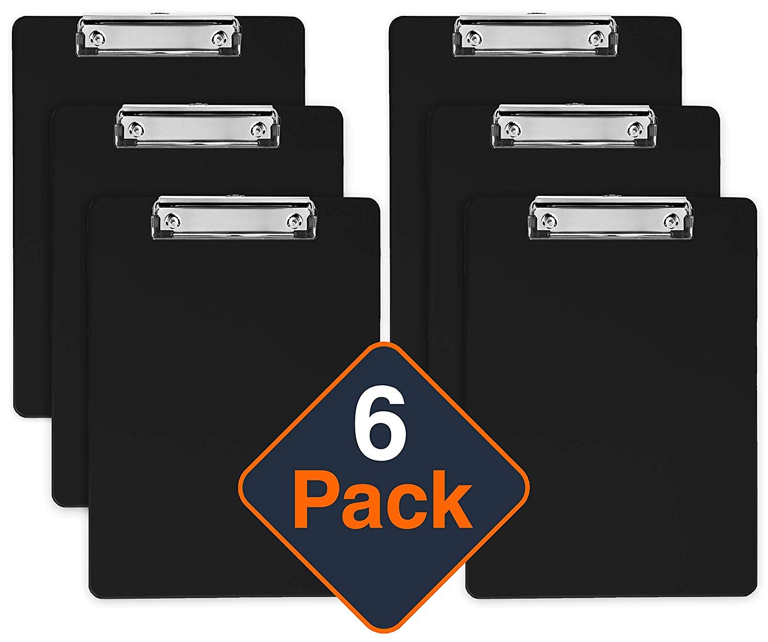 Black Plastic Clipboards (Set of 6 or 12) Multipack - 12.5x9 Inch Clipboard Holds 100 Sheets