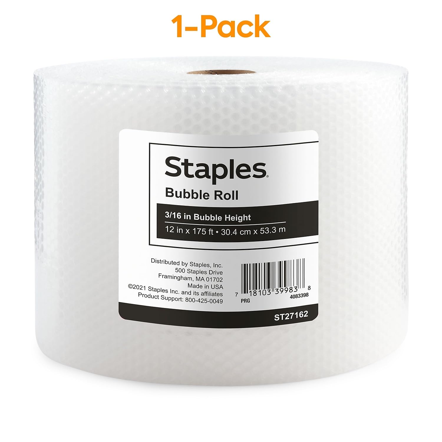 Staples 468264 3/16-Inch Standard Bubble Roll Recycled 12-Inch W X 2100-Inch L (4069432)