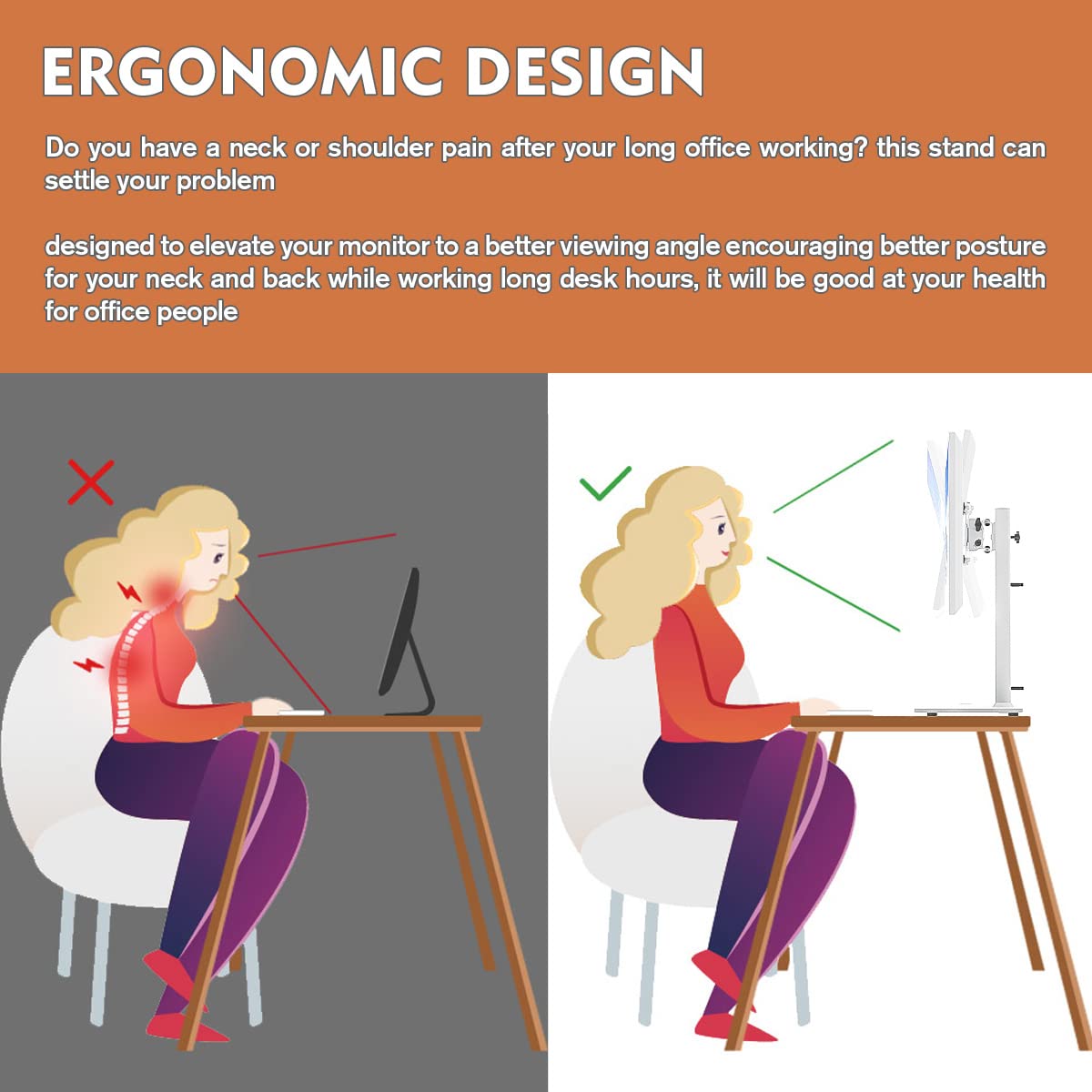 [1 PC] Single Computer Monitor Mounts, Freestanding Riser with Height Adjustable