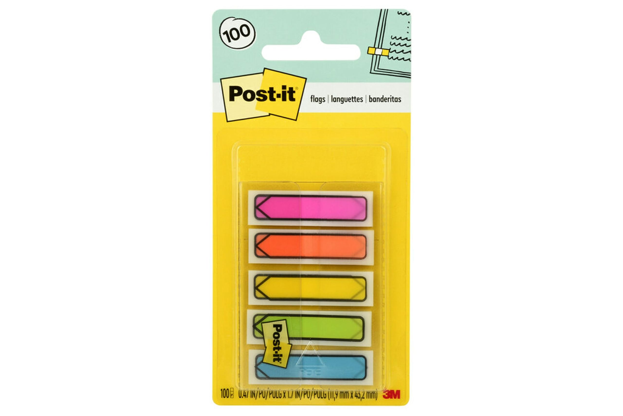 Post-it Arrow Flags, Assorted Bright Colors, .47 in Wide, 100 Ct / 200 Ct, 1 Dispenser/Pack (684-ARR2)