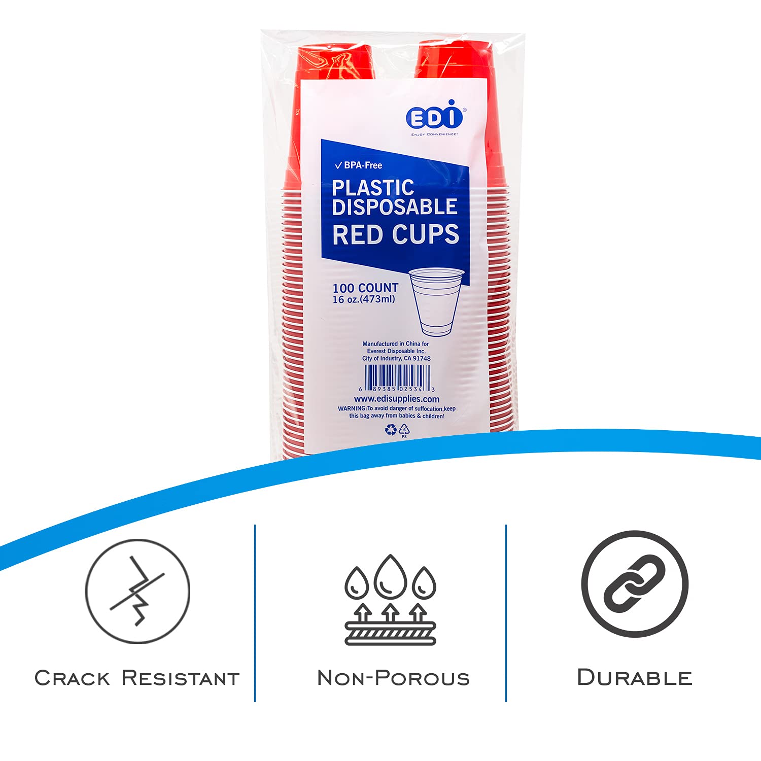 [100 PCS] 16 oz. Plastic Party Cups, Red