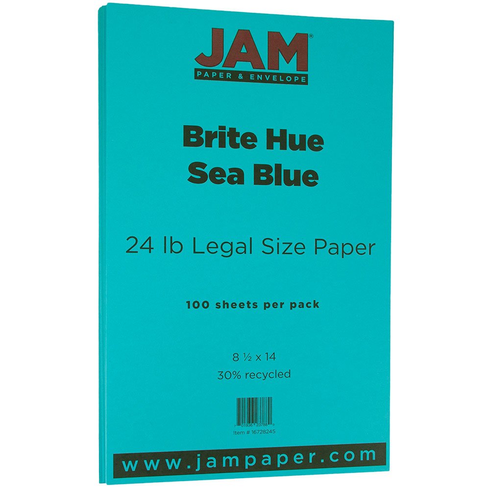 JAM PAPER Legal Colored 24lb Paper - 8.5 x 14 - Recycled - 100 Sheets/Pack